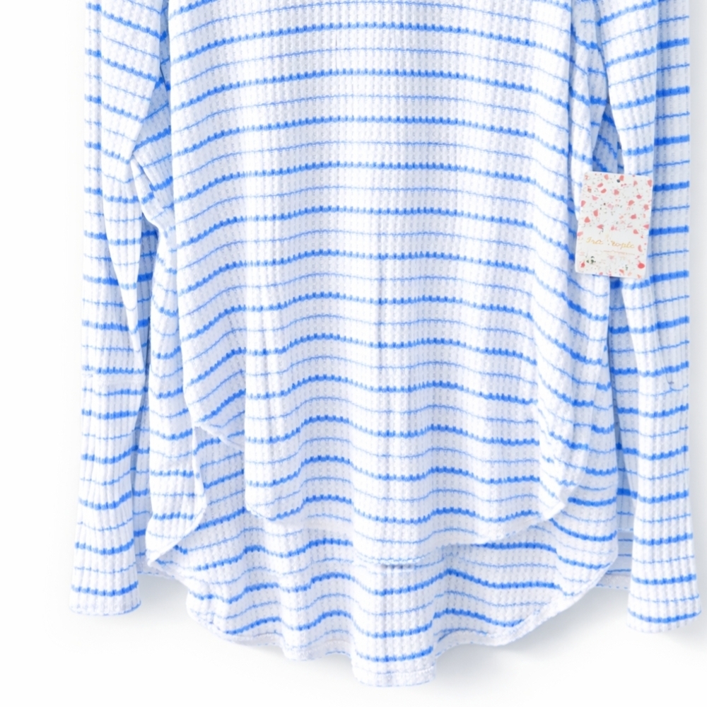 NWT Free People We The Free Kristina Thermal Top Blue White Striped Hallow Boho - Picture 3 of 14